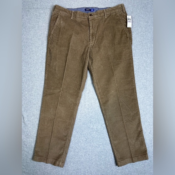 IZOD Pants Mens 38x30 Brown Corduroy Straight Fit Flat Front Sportflex Stretch - Picture 1 of 12